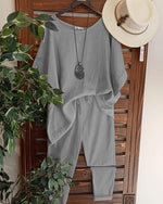 Grey Solid Color Short Sleeve Casual Two-piece Suits