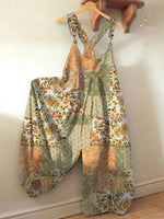 Casual Resort Bohemian Floral Plaid Print Loose Jumpsuit