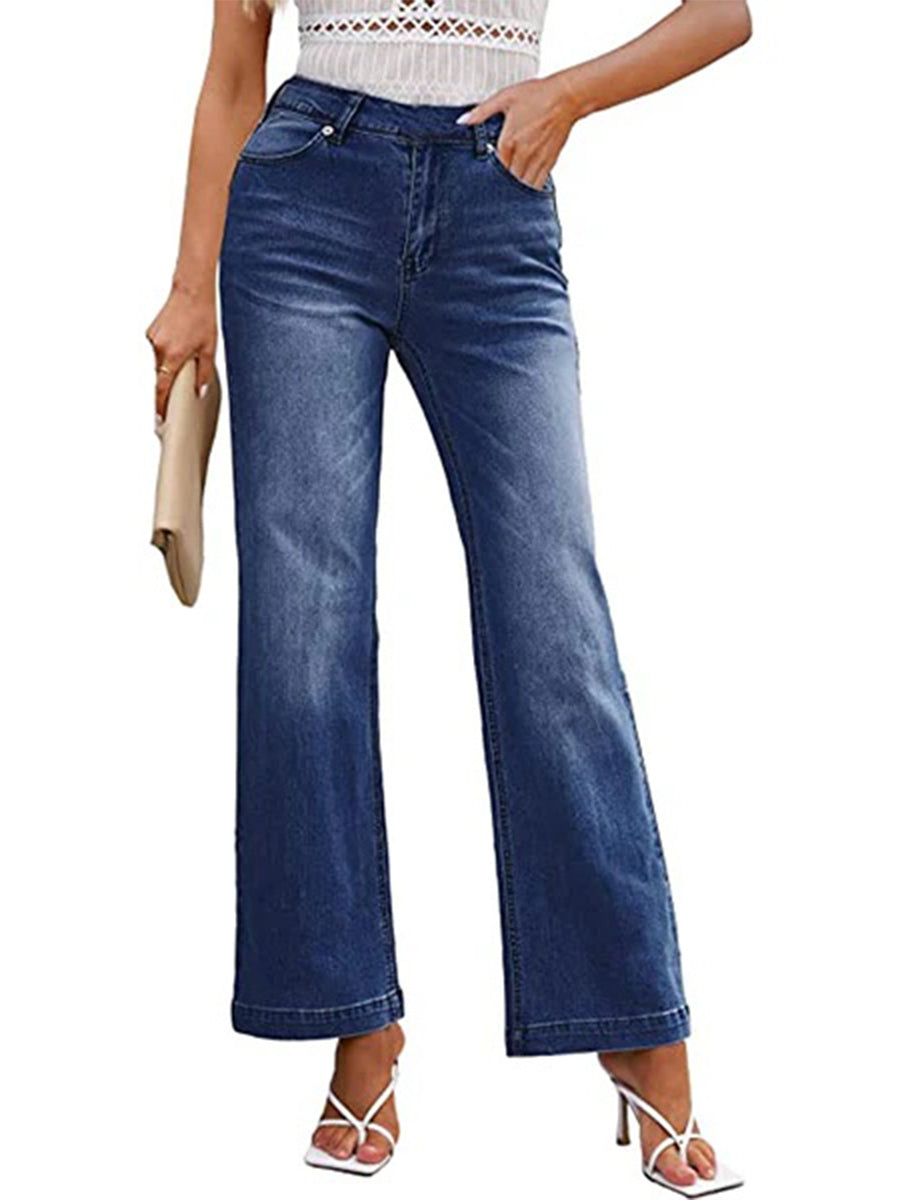Solid Casual Wide Leg Jeans
