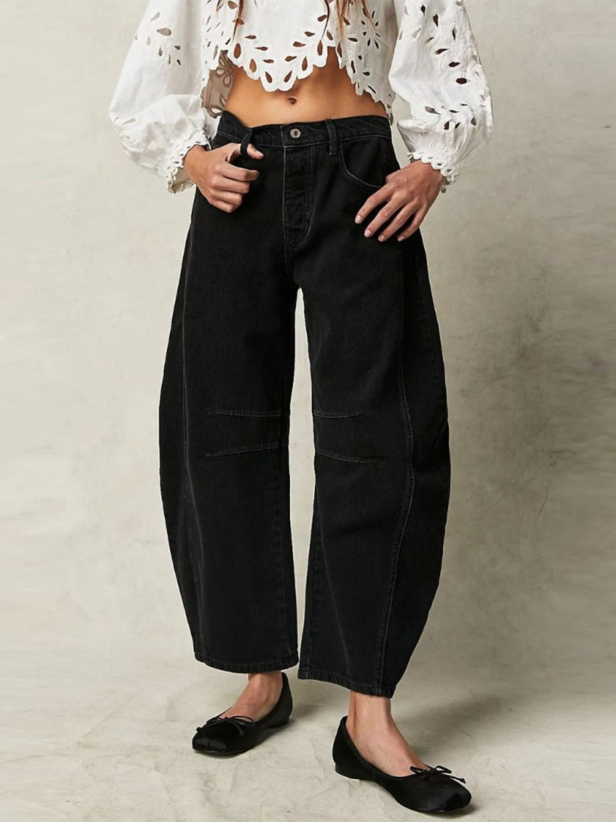 Solid Wide Leg Jeans with Pockets