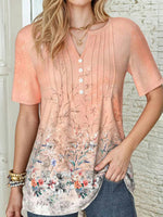LilyWish Elegant Floral Print V-neck Short Sleeve Blouse