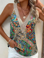 LilyWish Floral Print V-neck Sleeveless Tank Top