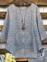 LilyWish Paisley Print Round Neck Long Sleeve Top