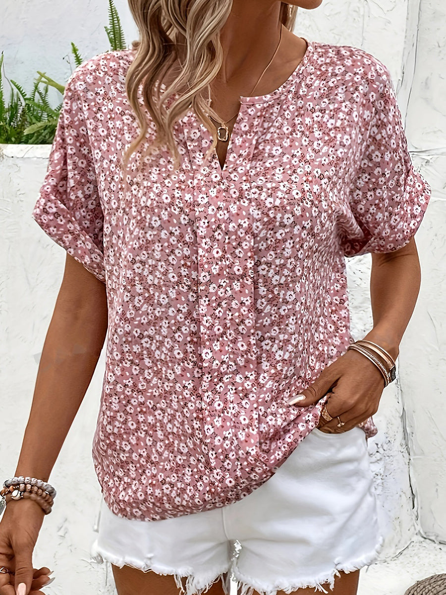Summer Ditsy Floral Notched Daily Going Out Casual Top