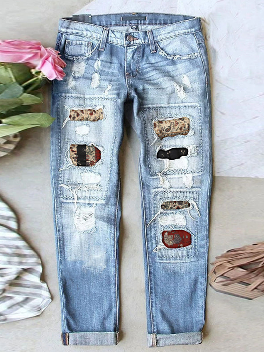 LilyWish Stretch Ripped Frayed Raw Hem Distressed Jeans