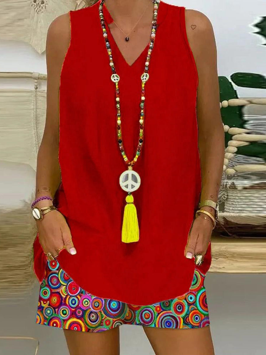 Showy Sleeveless Print Two Piece Set