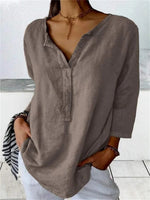 LilyWish Loose Plain V Neck 3/4 SleeveBlouse