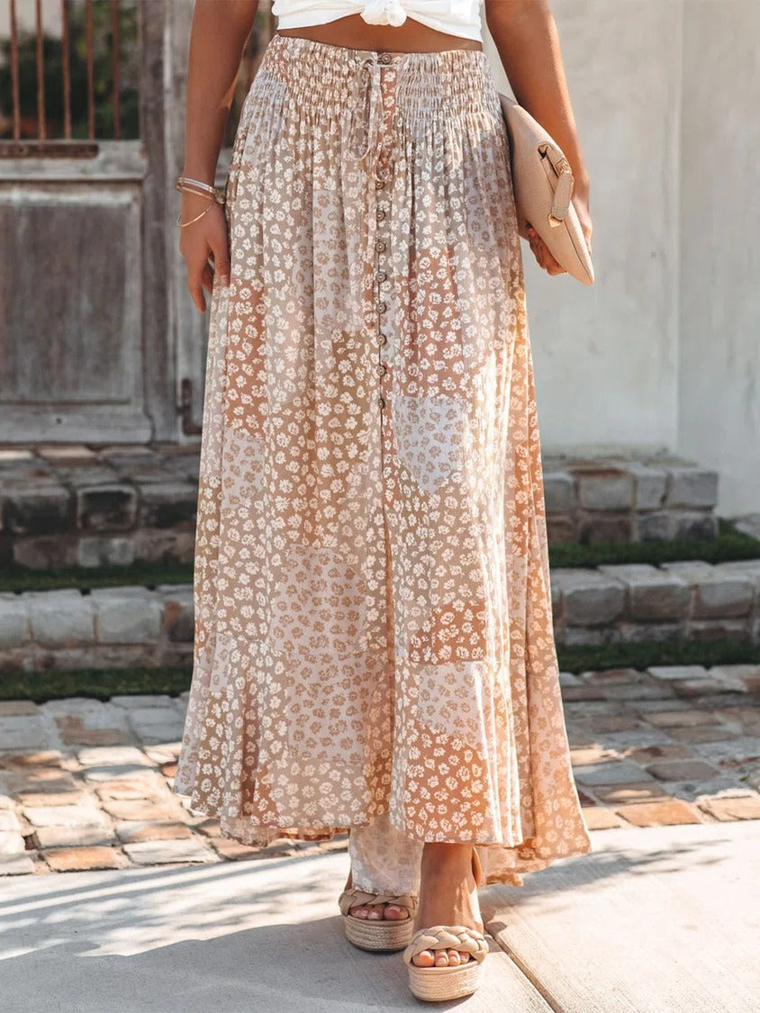 Multicolor Casual Boho Buttoned Long Skirt