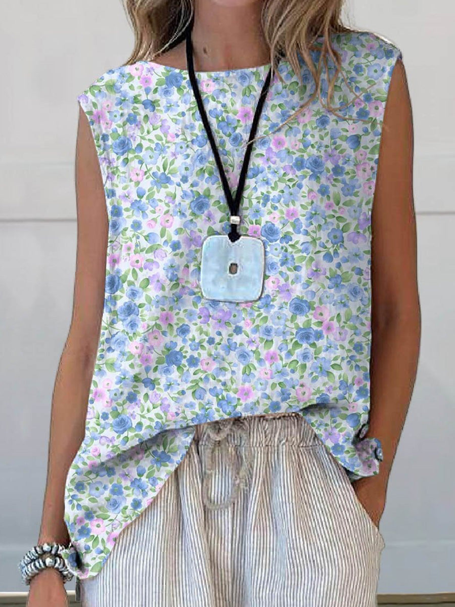LilyWish Elegant Floral Art Print Casual Tank Top