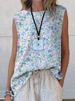 LilyWish Elegant Floral Art Print Casual Tank Top
