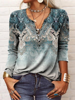 Women's Ethnic Boho Round Neck Long Sleeve Top