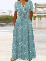 LilyWish Women?ˉs Casual Polka Dot Button-Front Short Sleeve Maxi Dress