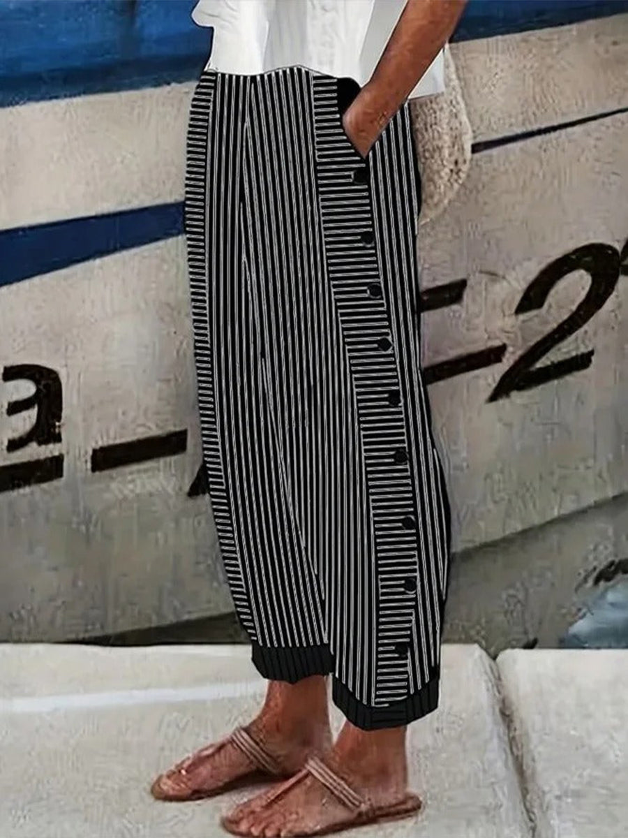 Striped Casual Pants Relaxed Fit