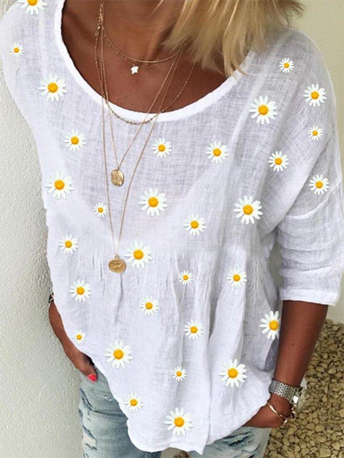 LilyWish Crew Neck Floral Shift Casual Blouse