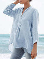 LilyWish Asymmetric Plain V-Neck Mid-Length Nine Points Sleeve Blouse