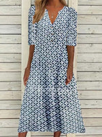 LilyWish Vacation Cotton Half Sleeve Midi Dress