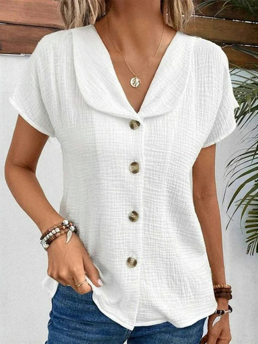 LilyWish Casual Solid Colour White Short Sleeve Blouse