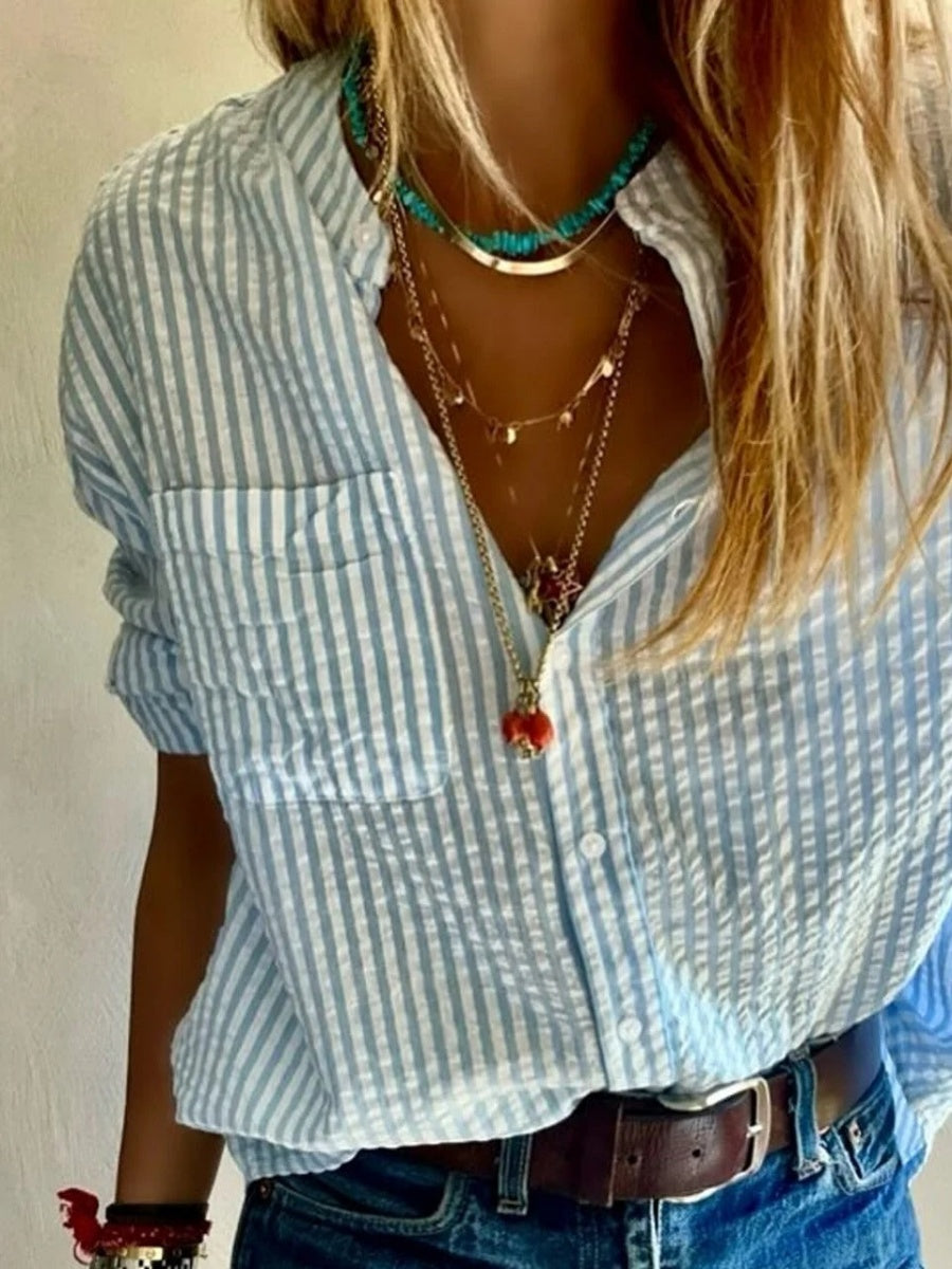 LilyWish Stripe Crew Neck Long Sleeve Elegant Blouse