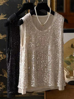 LilyWish Crew Neck Plain Glitter Casual Tank Top