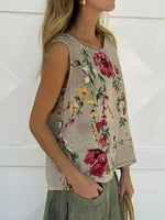 LilyWish Floral Print Round Neck Sleeveless Comfy Tank Top