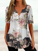 LilyWish Multicolor Casual V Neck Floral Printed Short Sleeve Blouse