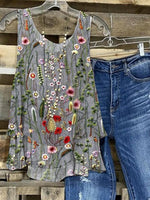 LilyWish Grey Floral Print Strap Tank Top