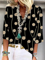 LilyWish Casual V-neck Polka Dot Printed 3/4 Sleeve Blouse