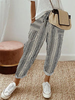 LilyWish Cotton & Linen Abstract Stripes Loose Casual Pants
