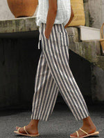 Women's Striped Drawstring Cropped Pants with Pockets