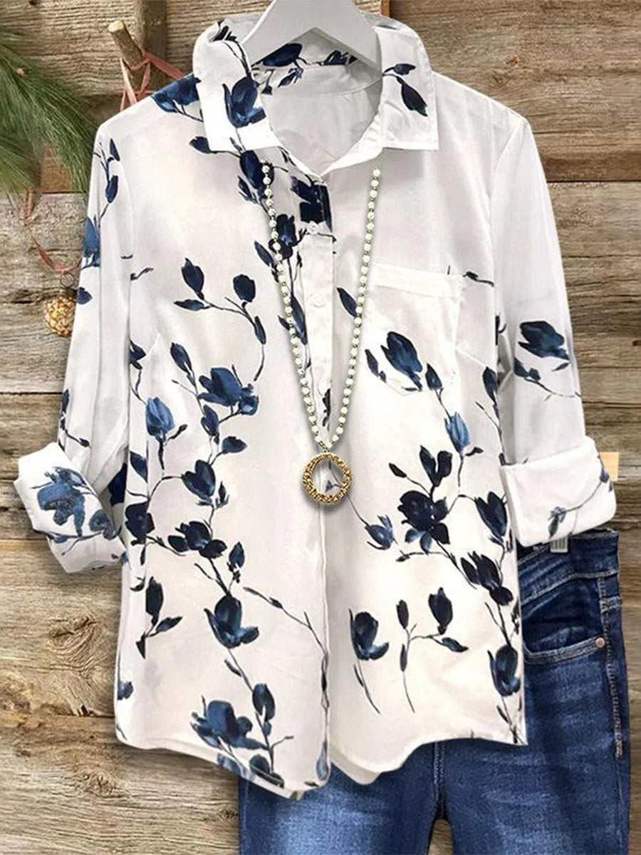 LilyWish White Lapel Long Sleeve Shirt