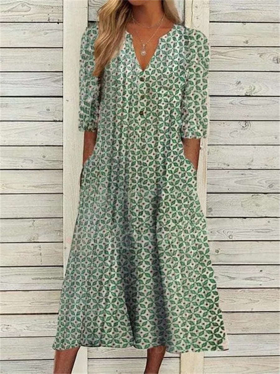 LilyWish Vacation Cotton Half Sleeve Midi Dress