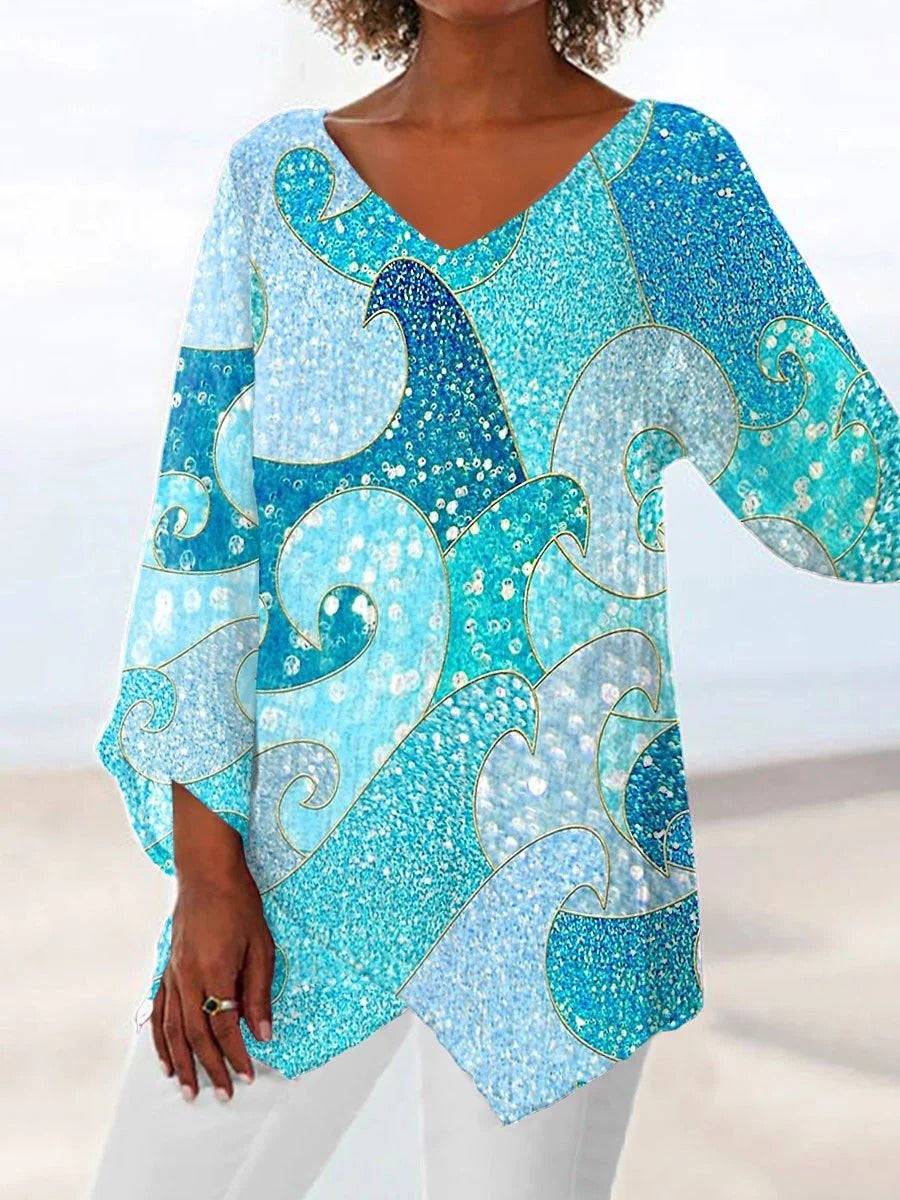 LilyWish Colorful Casual V Neck Printed Long Sleeve Blouse