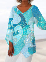LilyWish Colorful Casual V Neck Printed Long Sleeve Blouse
