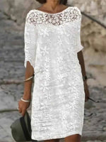 LilyWish Women's Floral Lace 3/4 Sleeve Casual Shift Dress