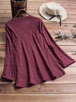 LilyWish Vintage Plaid Side Button V-neck Long Sleeve Blouse