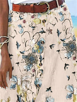 Women's Floral Printed Graphic Straight Fashion Split Button Maxi High Waist Skirt