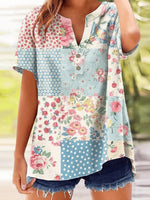 LilyWish Popular Floral Print V-neck Short Sleeve Top