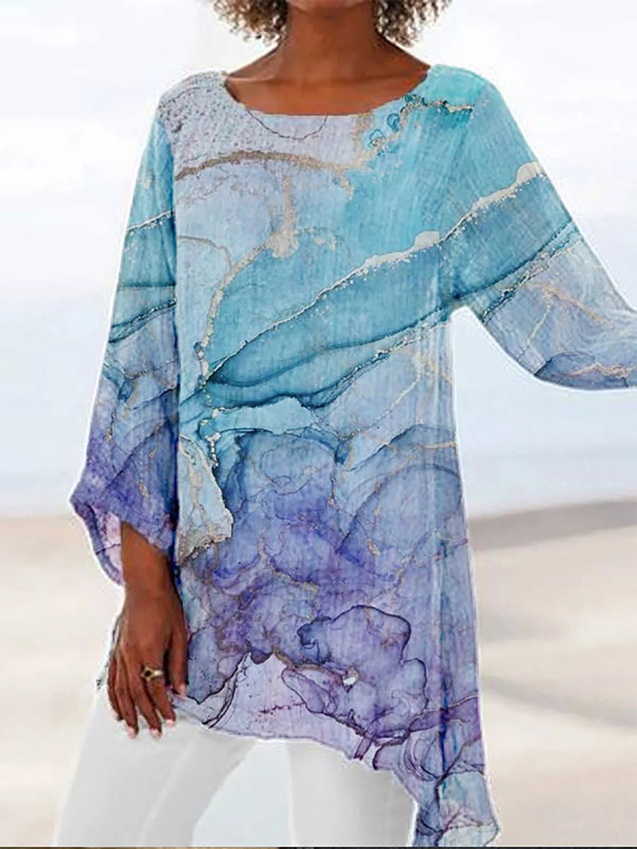 Round Neck Abstract Geometric Tops