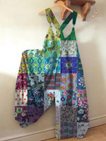 Floral Check Print Loose Jumpsuit