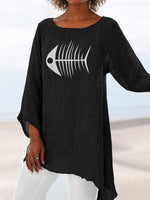LilyWish Crew Neck Casual Animal Print Long Sleeve Blouse