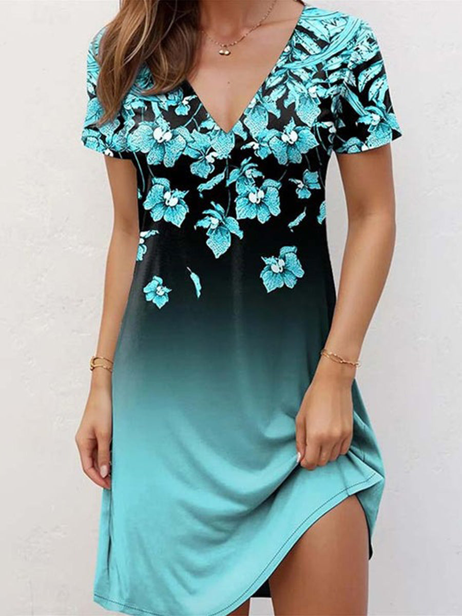 LilyWish Blue Vintage Floral Print Dress