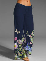 LilyWish Dark Blue Casual Floral Printed Pants