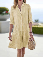 Casual Lapel Long Sleeve Striped Summer Dress
