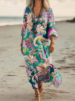 Green V-Neck Long Sleeve Maxi Dress