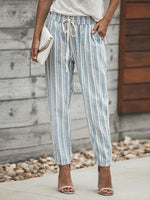 Blue Casual Stripe Printed Pants