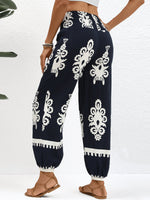 Tribal Print Smocked Navy Jogger Elastic Waist Pants