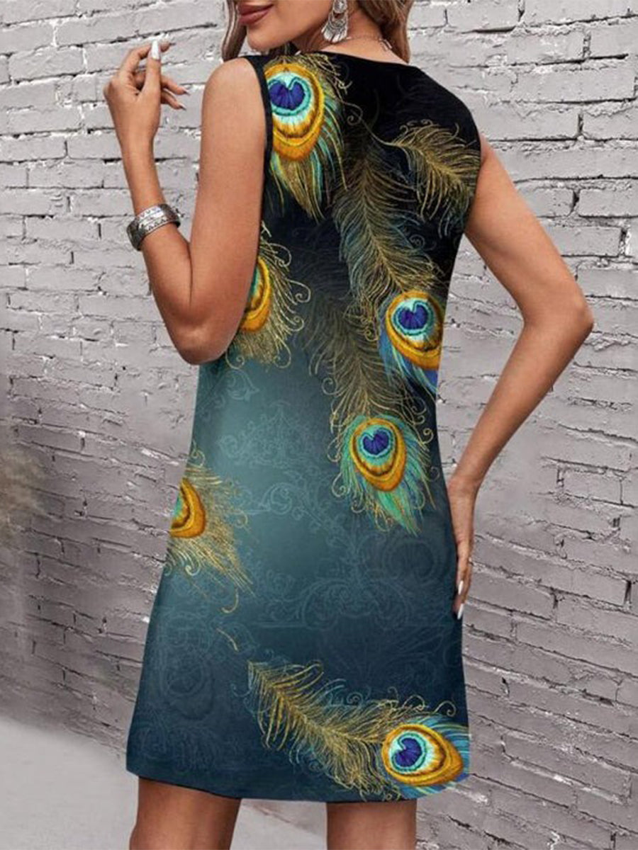 LilyWish Funny Peacock Feather Print Dress