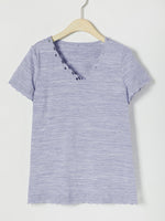 Casual Solid Embroidery V-neck Short Sleeve T-shirt