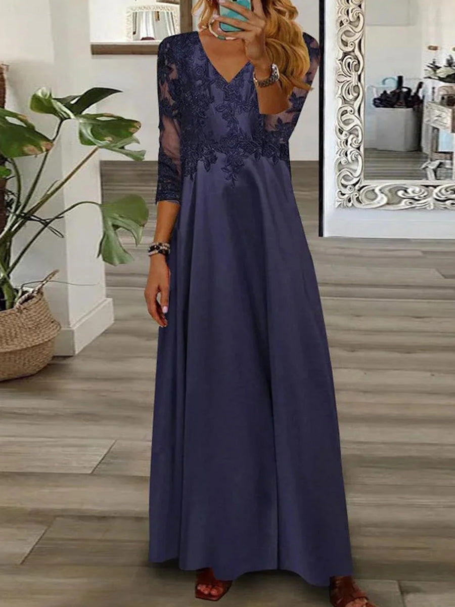 Groovy Navy V-Neck Long Sleeve Maxi Dress