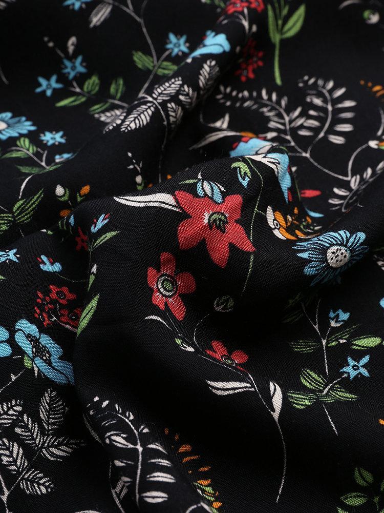LilyWish Vintage Print Floral Short Sleeve Crew Neck Blouse